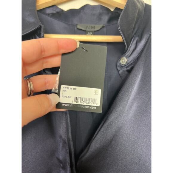 NEW ATM Silk Charmeuse Short Sleeve Camp Shirt in Blue Ink Size: Large - Picture 6 of 10